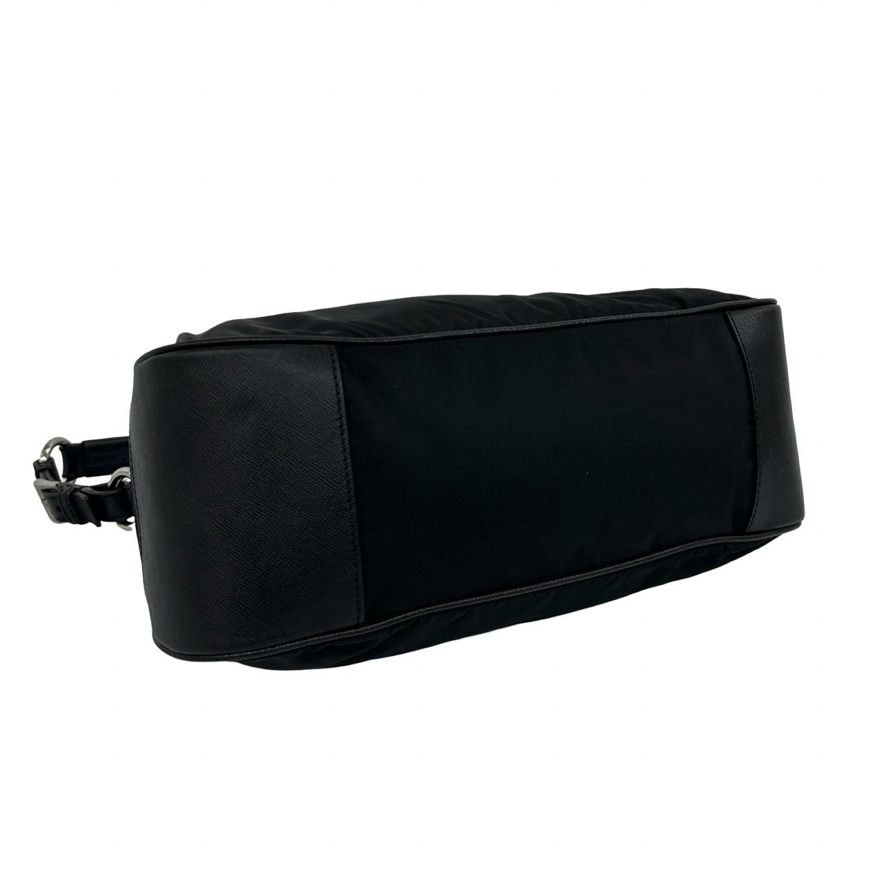 Prada Triangle Logo Tessuto Nylon Leather Shoulder Bag Black — view 7