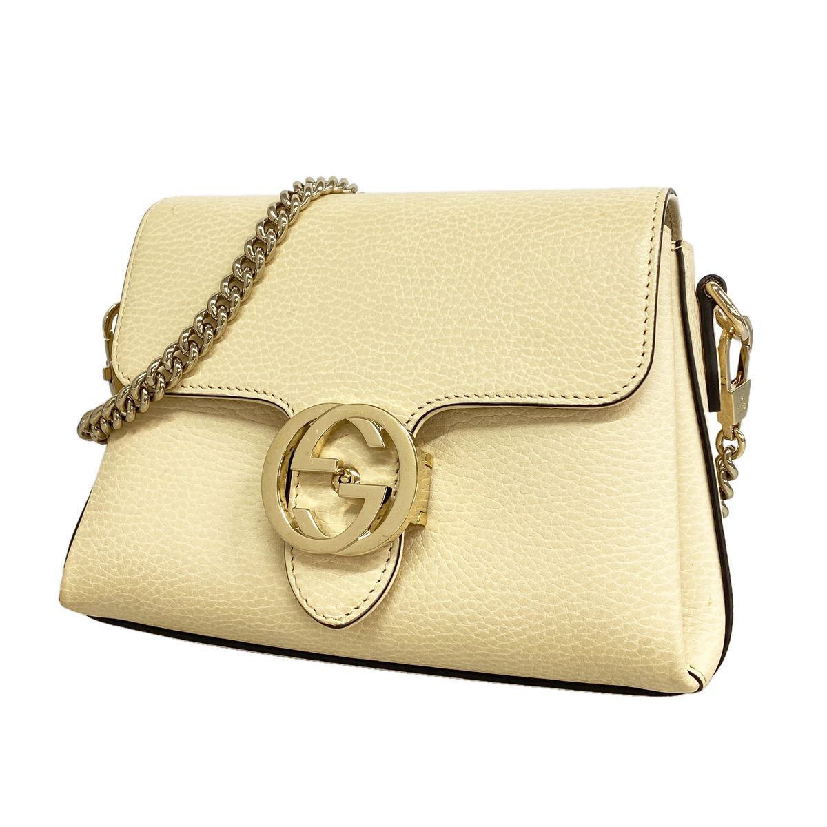 Gucci Shoulder Bag Interlocking G Leather Ivory Champagne Gold