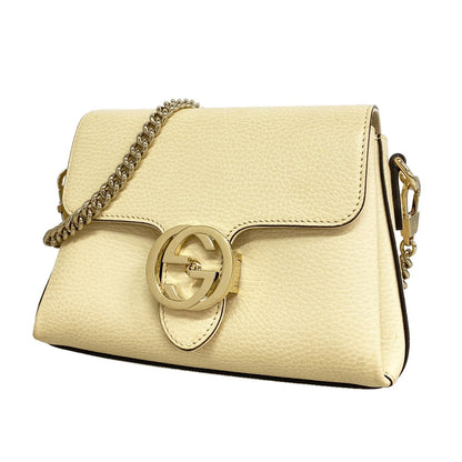Gucci Shoulder Bag Interlocking G Leather Ivory Champagne Gold