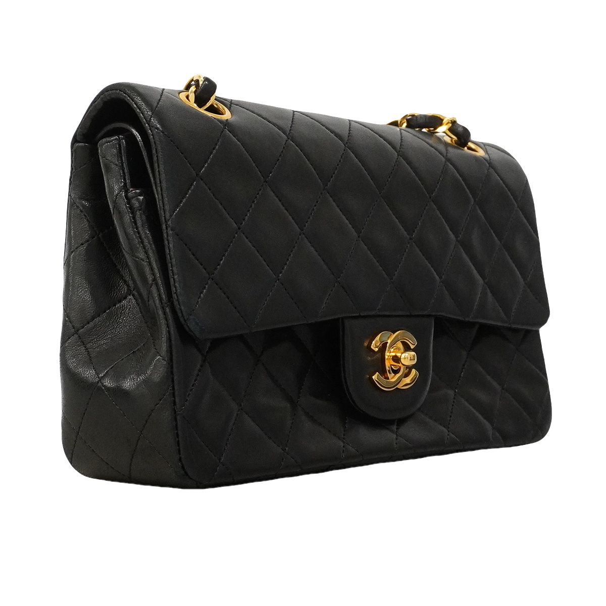 Chanel Shoulder Bag Quilted Lambskin Black Gold — view 2
