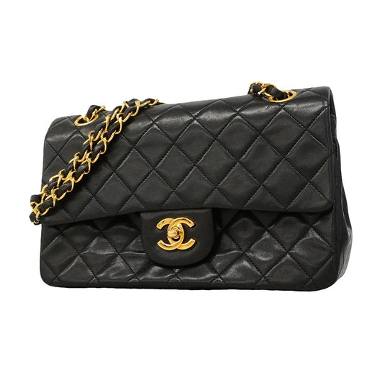 Chanel Shoulder Bag Quilted Lambskin Black Gold