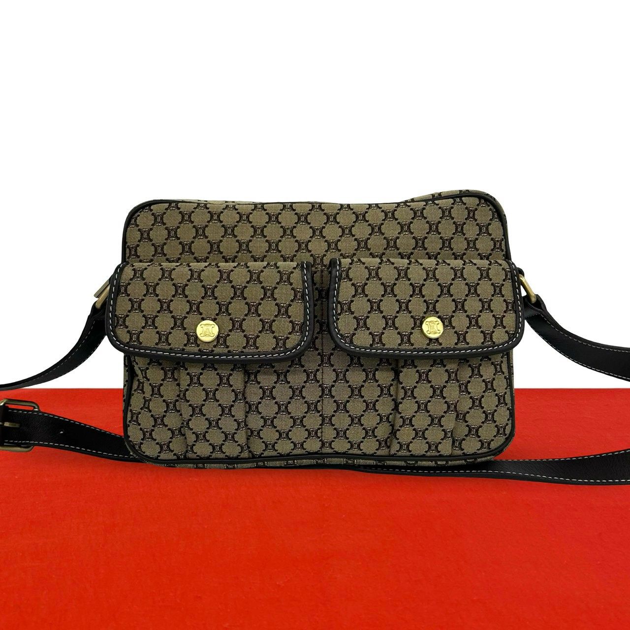 Celine Macadam Blason Pattern Canvas Leather Shoulder Bag Pochette Crossbody