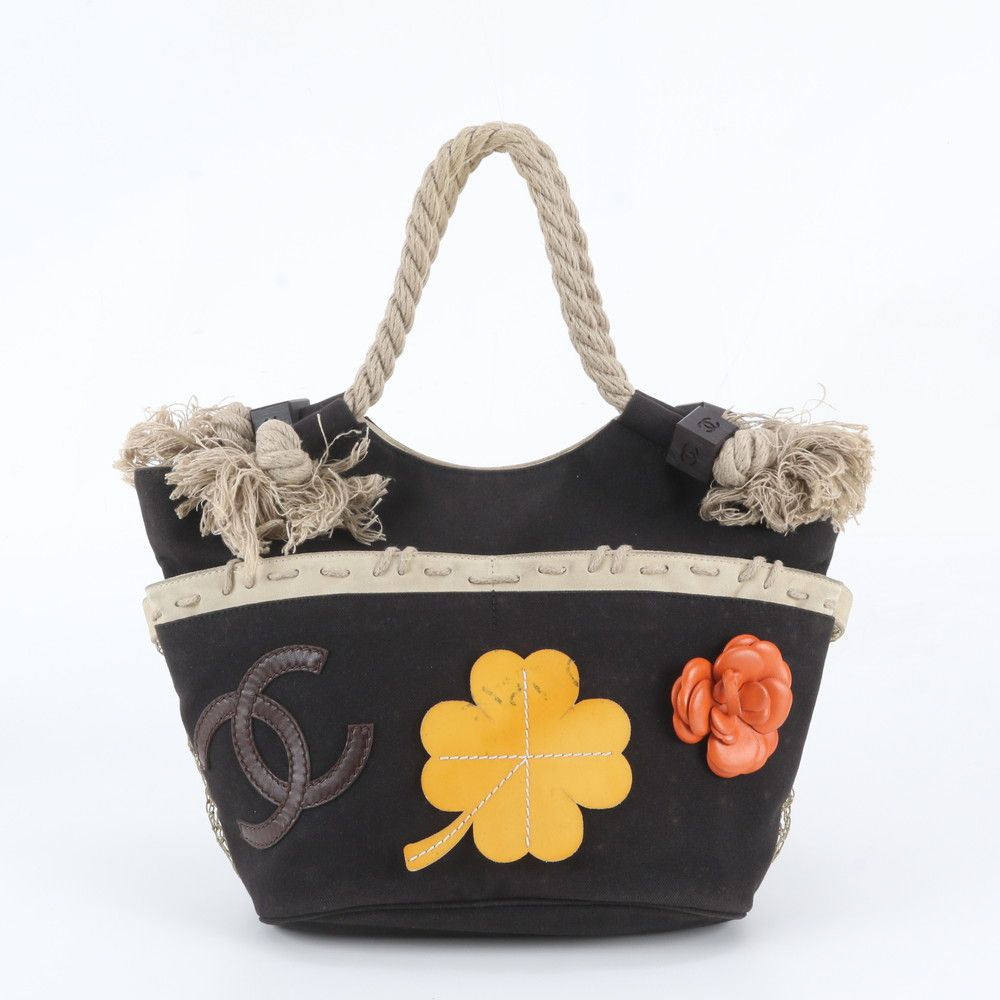 Chanel Fishnet Rope Camellia CC Logo Tote Bag Shoulder
