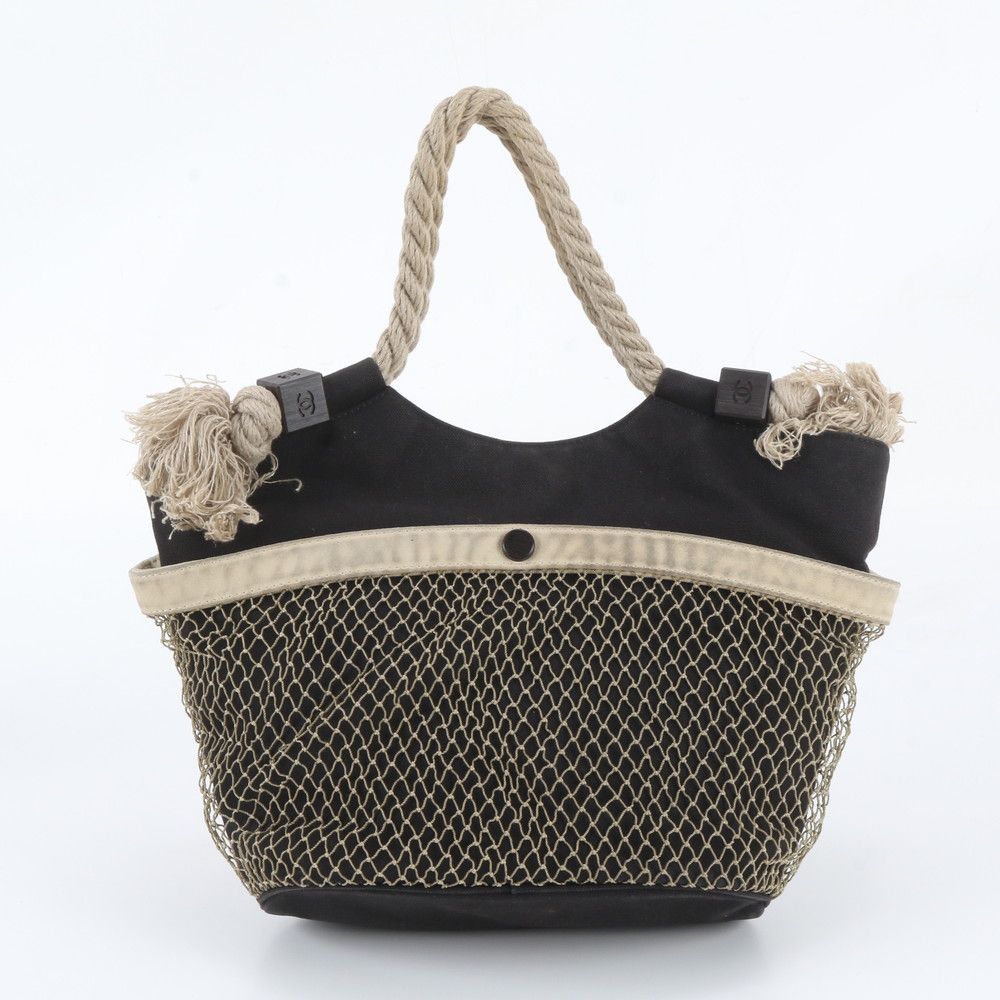 Chanel Fishnet Rope Camellia CC Logo Tote Bag Shoulder — view 3