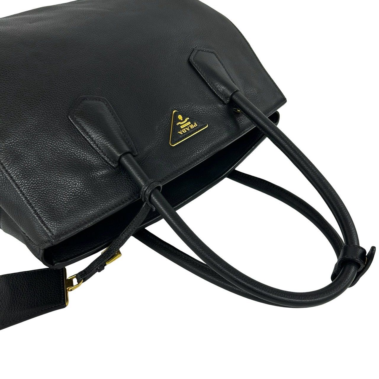 Prada Triangle Logo Leather 2-Way Shoulder Bag Tote Black — view 4