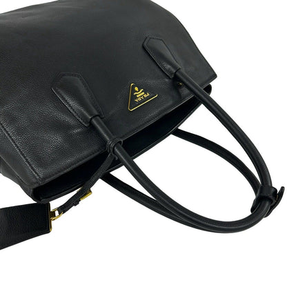 Prada Triangle Logo Leather 2-Way Shoulder Bag Tote Black — view 4