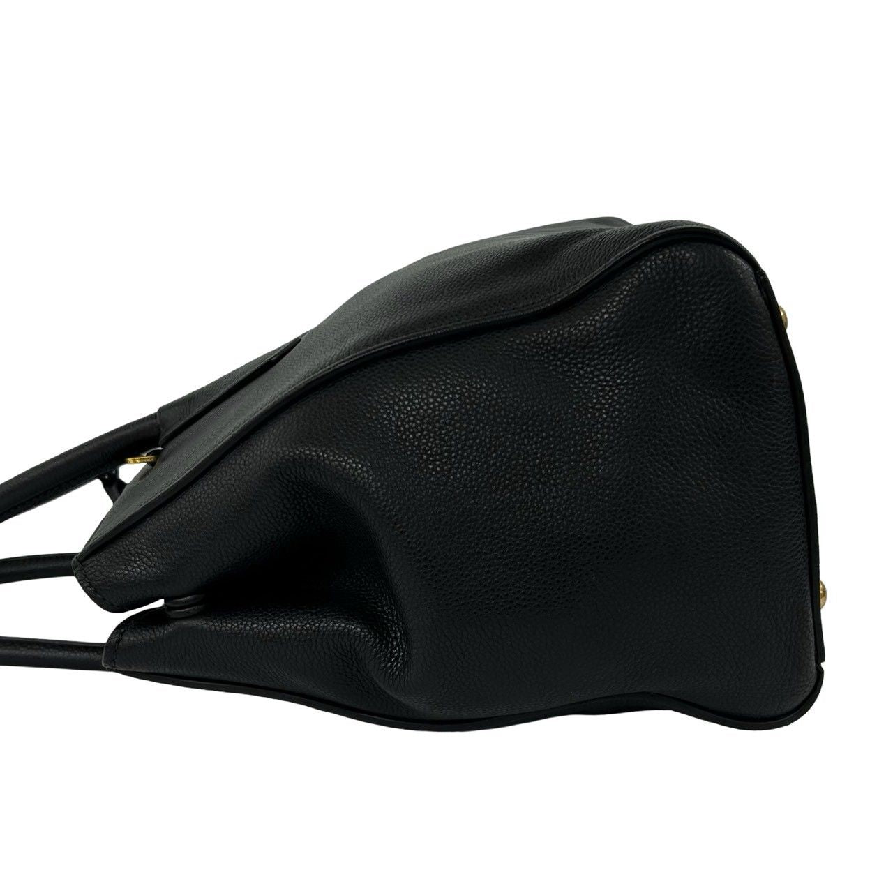 Prada Triangle Logo Leather 2-Way Shoulder Bag Tote Black — view 5