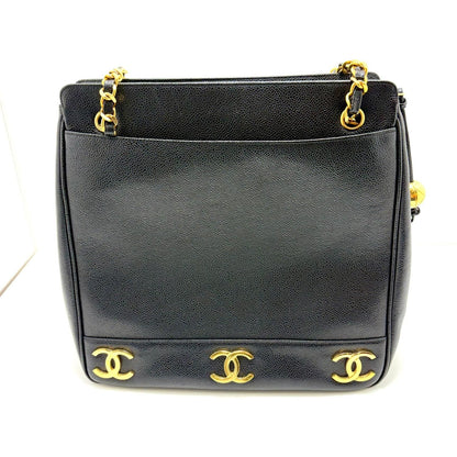Chanel Triple Coco Chain Shoulder Tote Bag Black Caviar