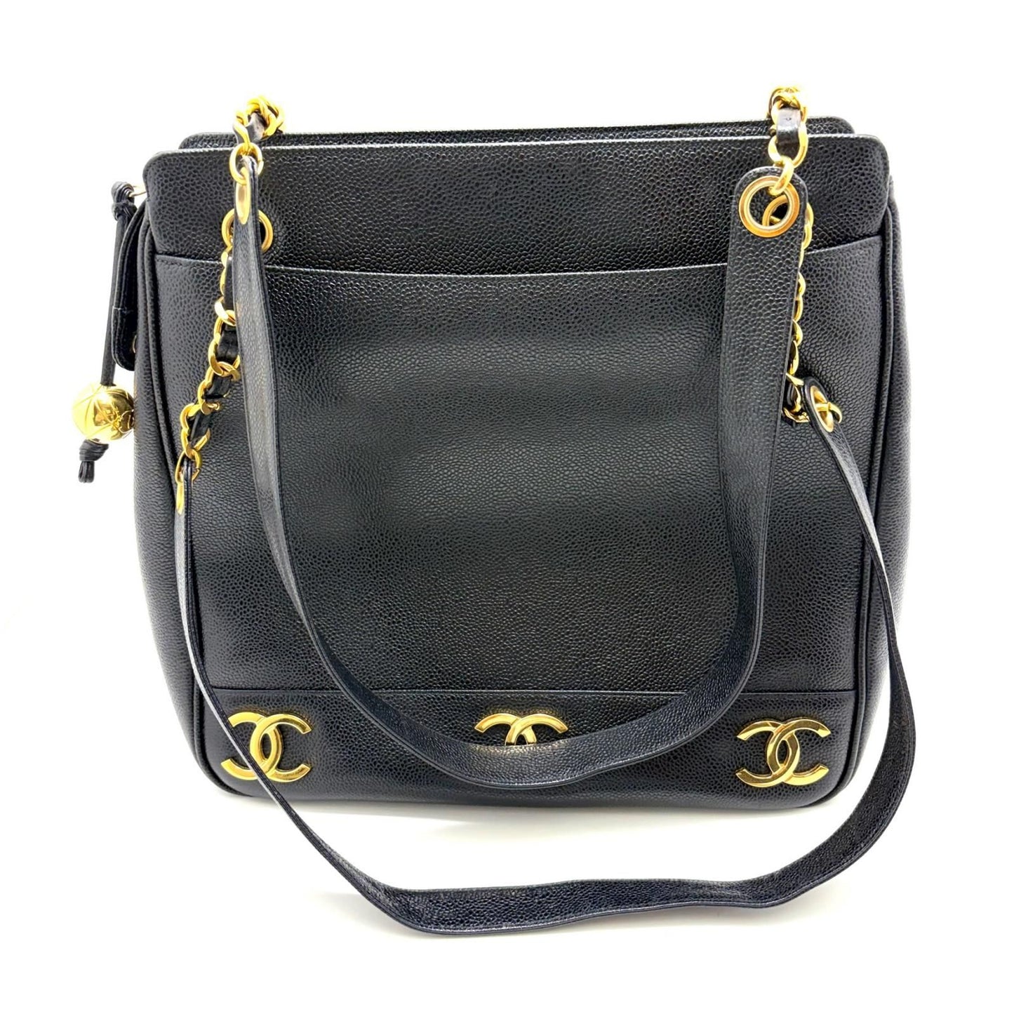 Chanel Triple Coco Chain Shoulder Tote Bag Black Caviar — view 4