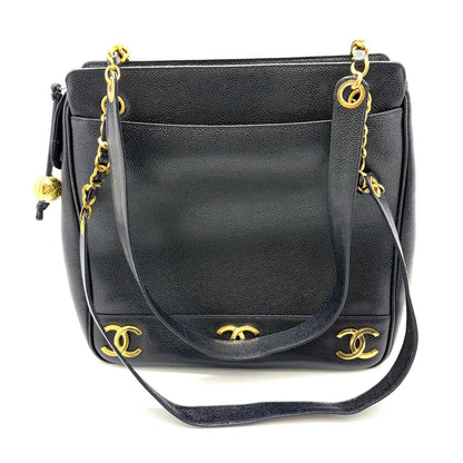Chanel Triple Coco Chain Shoulder Tote Bag Black Caviar — view 4