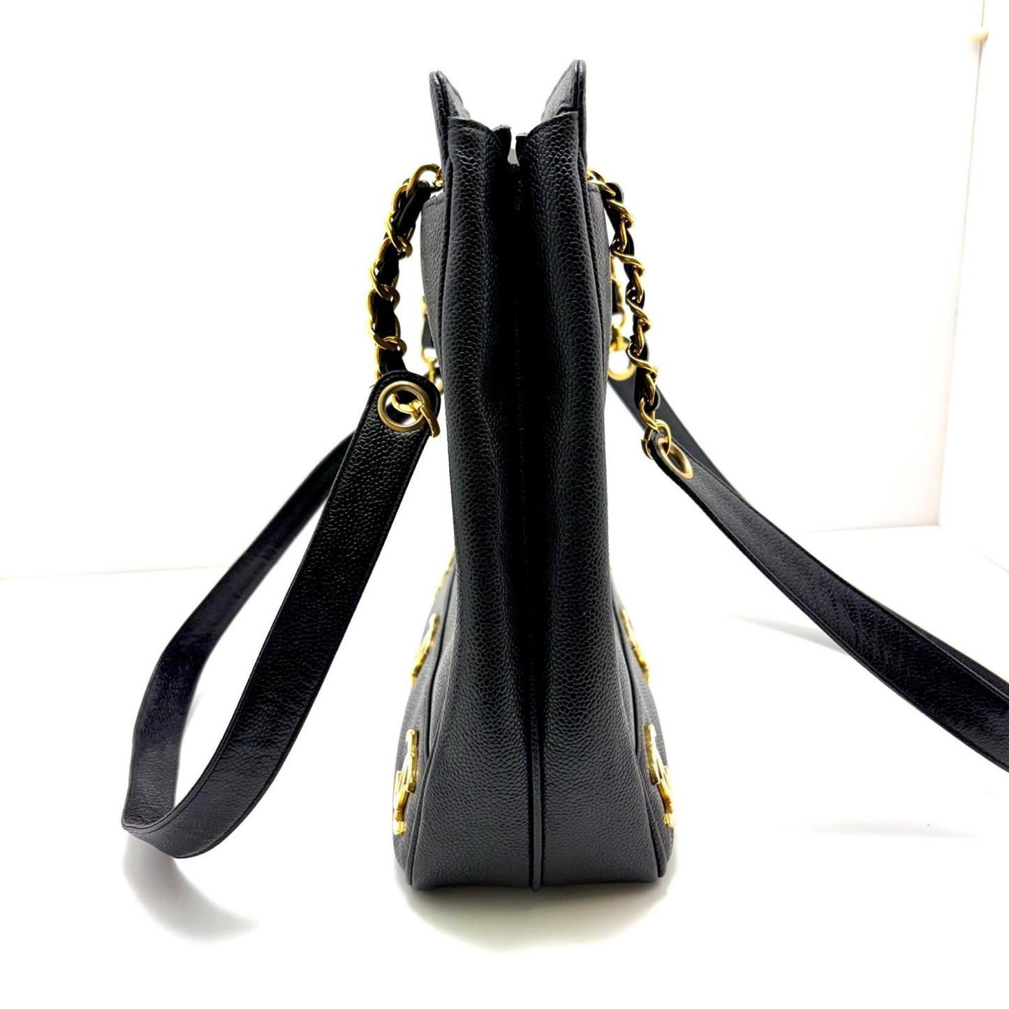 Chanel Triple Coco Chain Shoulder Tote Bag Black Caviar — view 6