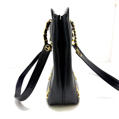 Chanel Triple Coco Chain Shoulder Tote Bag Black Caviar — view 6