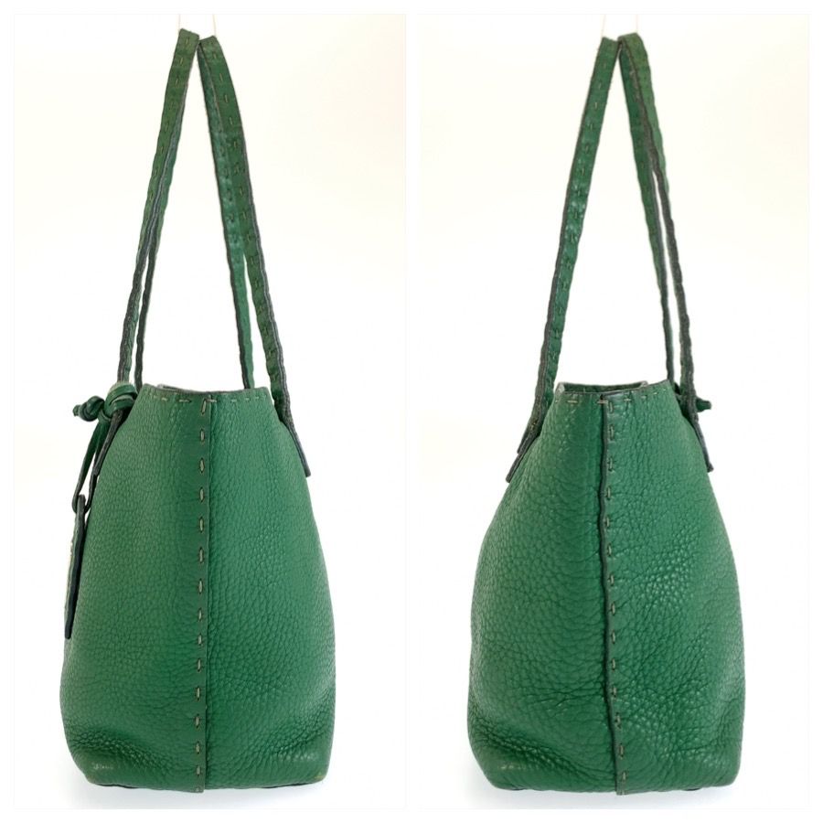Fendi Selleria Green Silver Leather Tote Bag — view 7