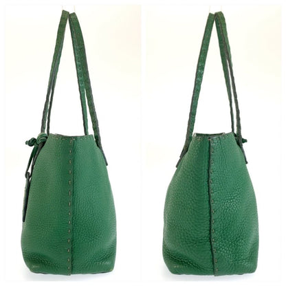 Fendi Selleria Green Silver Leather Tote Bag — view 7