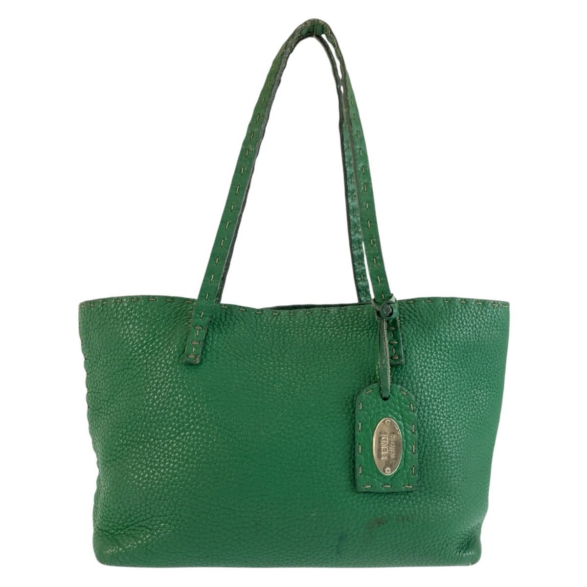 Fendi Selleria Green Silver Leather Tote Bag