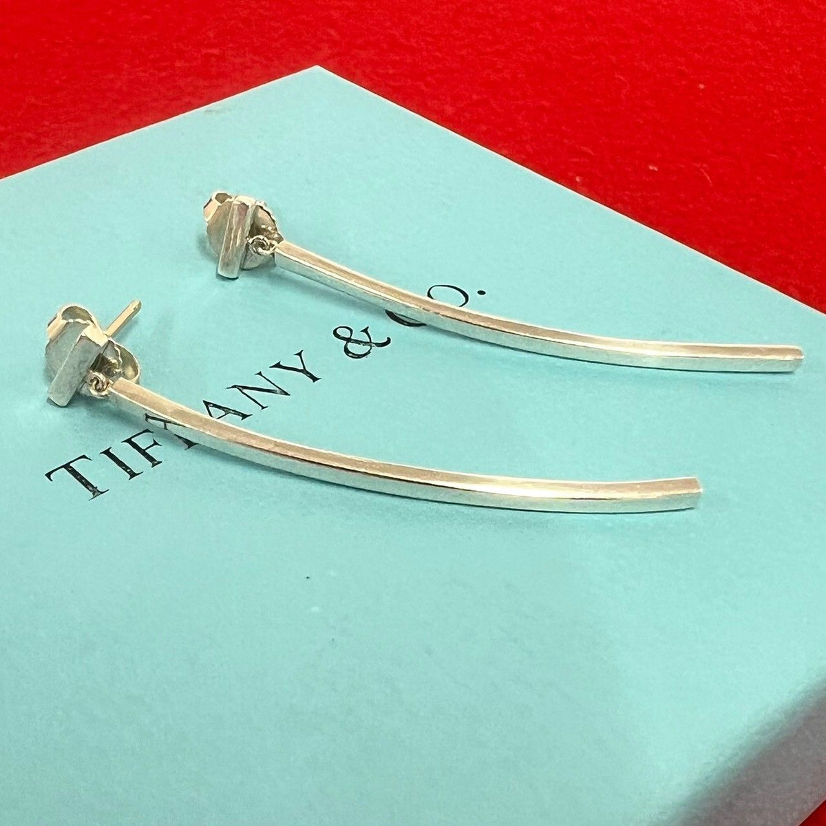 Tiffany & Co T Wire Bar Earrings 925 Sterling Silver