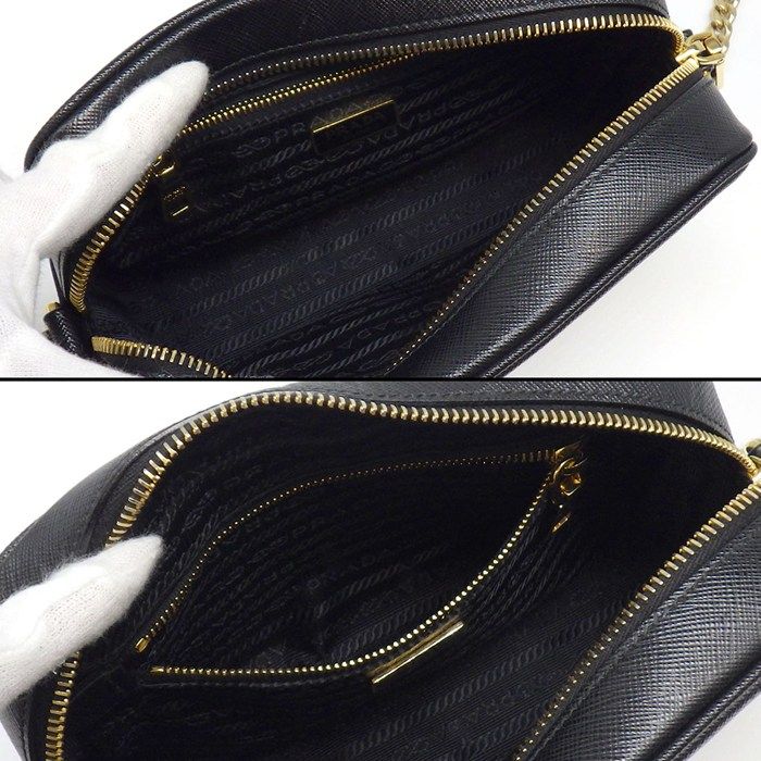 Prada Shoulder Bag Chain Black Saffiano Leather Gold — view 5