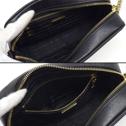Prada Shoulder Bag Chain Black Saffiano Leather Gold — view 5