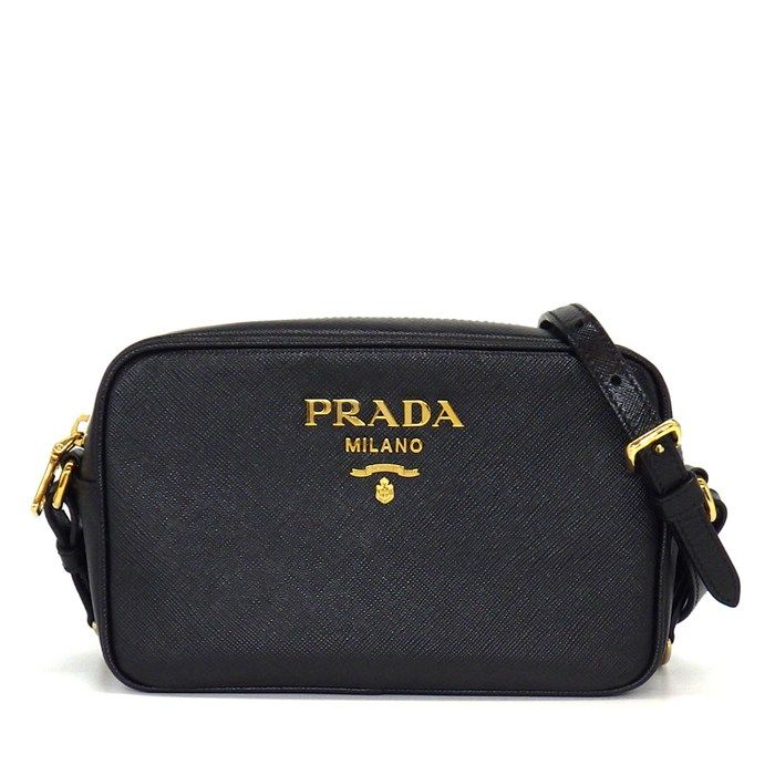 Prada Shoulder Bag Chain Black Saffiano Leather Gold