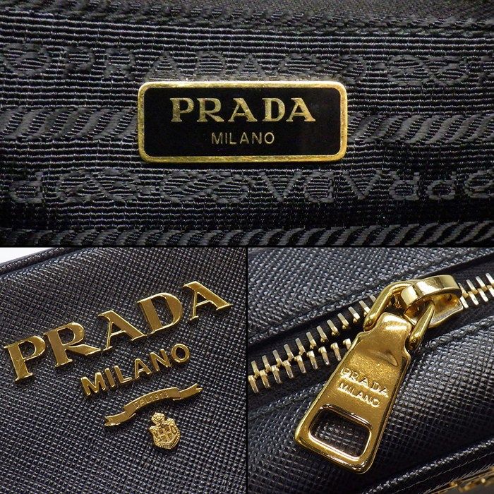 Prada Shoulder Bag Chain Black Saffiano Leather Gold — view 6