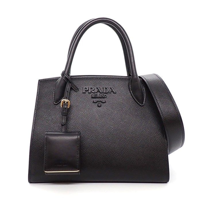 Prada Shoulder Bag Monochrome Small Nero Saffiano Cuir Leather Gold