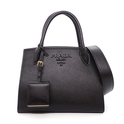 Prada Shoulder Bag Monochrome Small Nero Saffiano Cuir Leather Gold