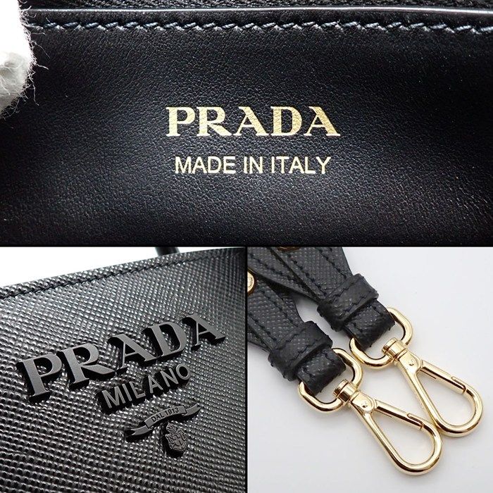 Prada Shoulder Bag Monochrome Small Nero Saffiano Cuir Leather Gold — view 7