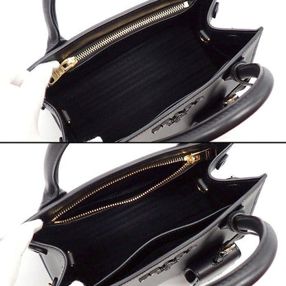 Prada Shoulder Bag Monochrome Small Nero Saffiano Cuir Leather Gold — view 5