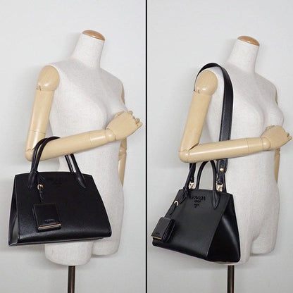 Prada Shoulder Bag Monochrome Small Nero Saffiano Cuir Leather Gold — view 8