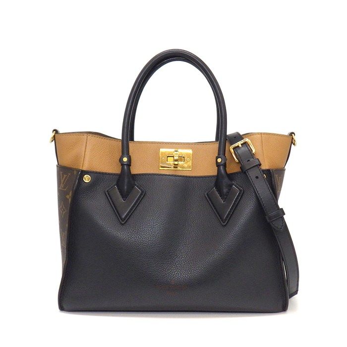 Louis Vuitton Tote Bag on My Side MM Monogram Canvas Black Grain Calfskin