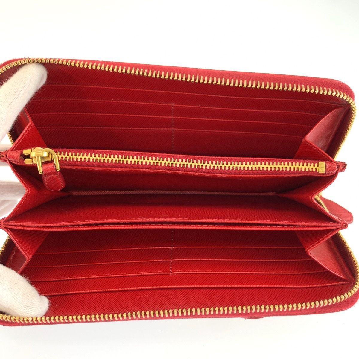 Prada Saffiano Ribbon Red Gold Leather Wallet — view 4