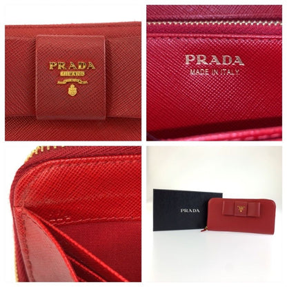 Prada Saffiano Ribbon Red Gold Leather Wallet — view 3