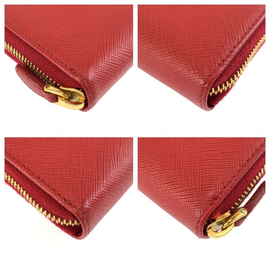 Prada Saffiano Ribbon Red Gold Leather Wallet — view 6