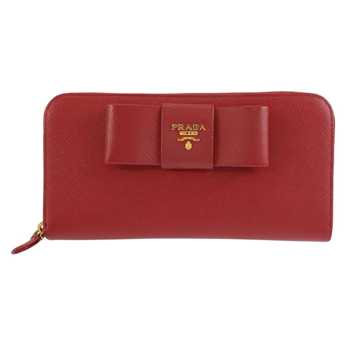 Prada Saffiano Ribbon Red Gold Leather Wallet