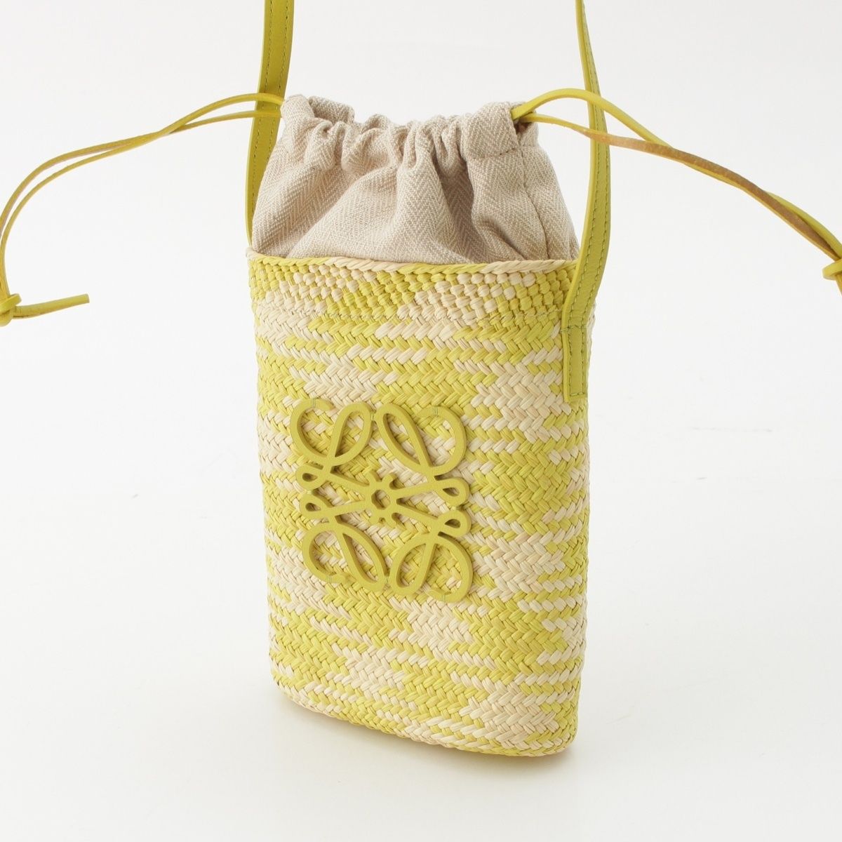 Loewe Raffia Leather Anagram Square Pocket Shoulder Bag Beige Green — view 2