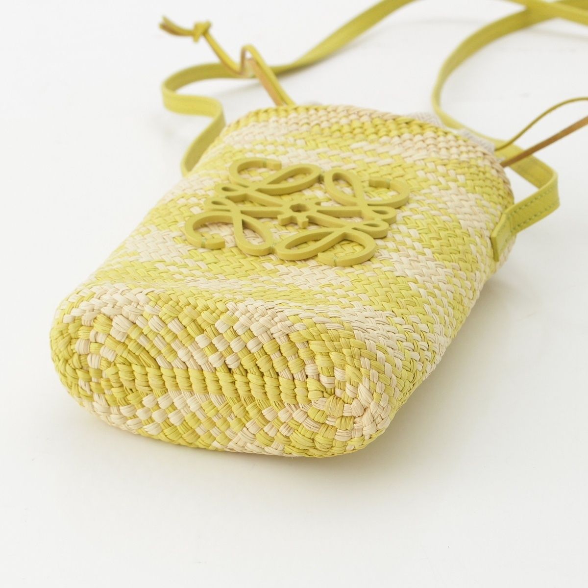 Loewe Raffia Leather Anagram Square Pocket Shoulder Bag Beige Green — view 5