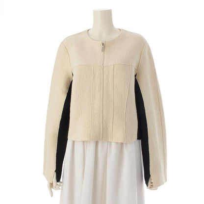 Chanel Wool Bicolor Zip Up Hem Chain Tailored Jacket White Black 38