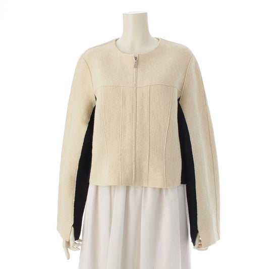 Chanel Wool Bicolor Zip Up Hem Chain Tailored Jacket White Black 38