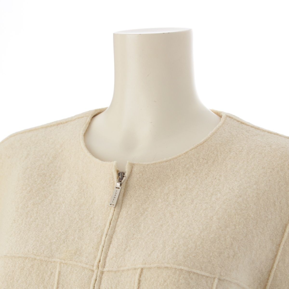 Chanel Wool Bicolor Zip Up Hem Chain Tailored Jacket White Black 38 — view 5
