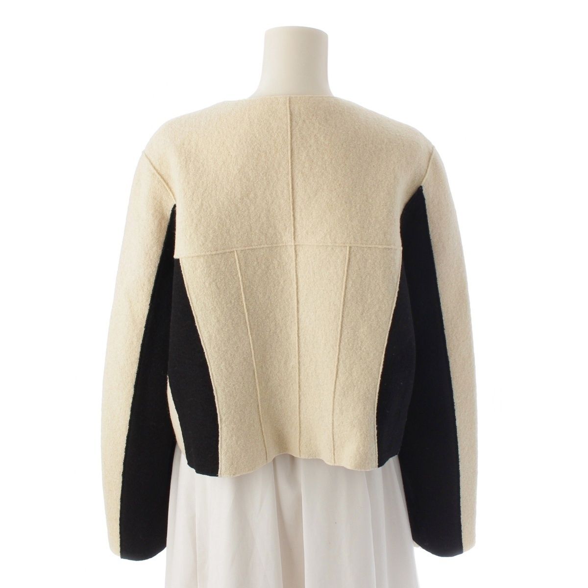 Chanel Wool Bicolor Zip Up Hem Chain Tailored Jacket White Black 38 — view 4