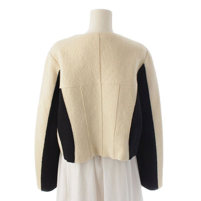 Chanel Wool Bicolor Zip Up Hem Chain Tailored Jacket White Black 38 — view 4