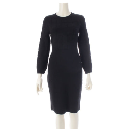 Chanel Viscose Cashmere Armor Design Crew Neck Knit Dress Black 34