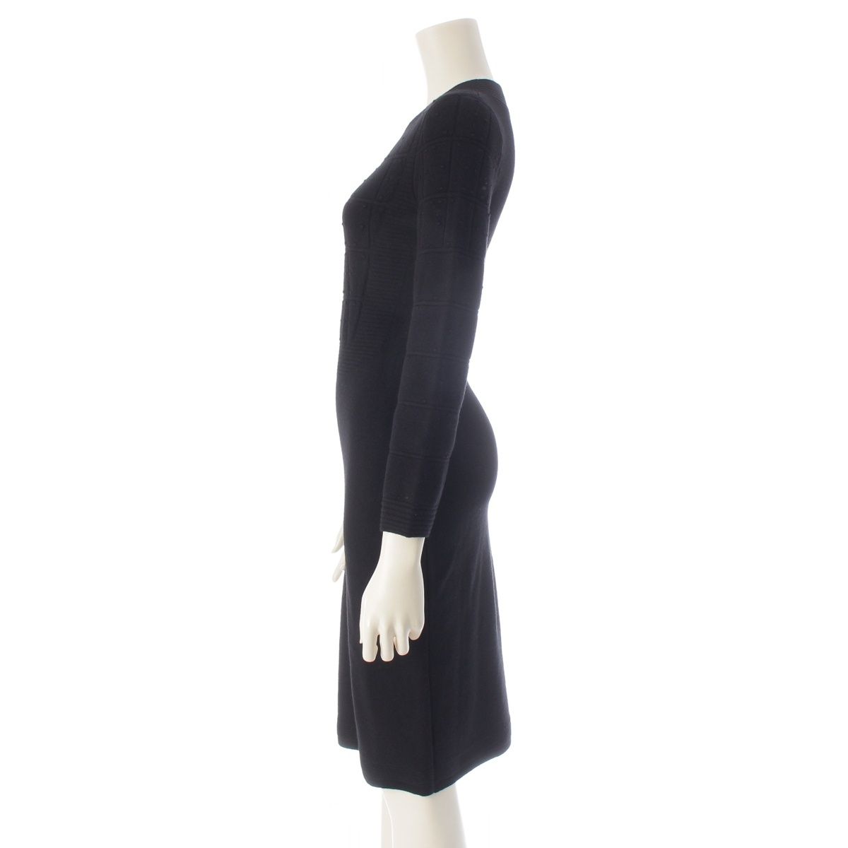 Chanel Viscose Cashmere Armor Design Crew Neck Knit Dress Black 34 — view 3