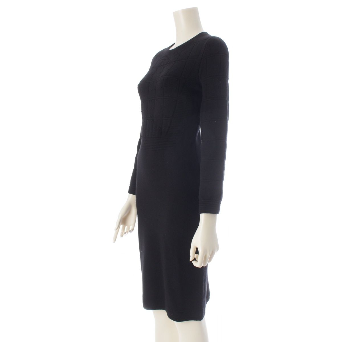 Chanel Viscose Cashmere Armor Design Crew Neck Knit Dress Black 34 — view 2