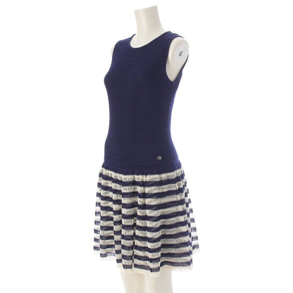 Chanel Polyester Cupro Sleeveless Border Contrast Flare Dress Off White — view 2