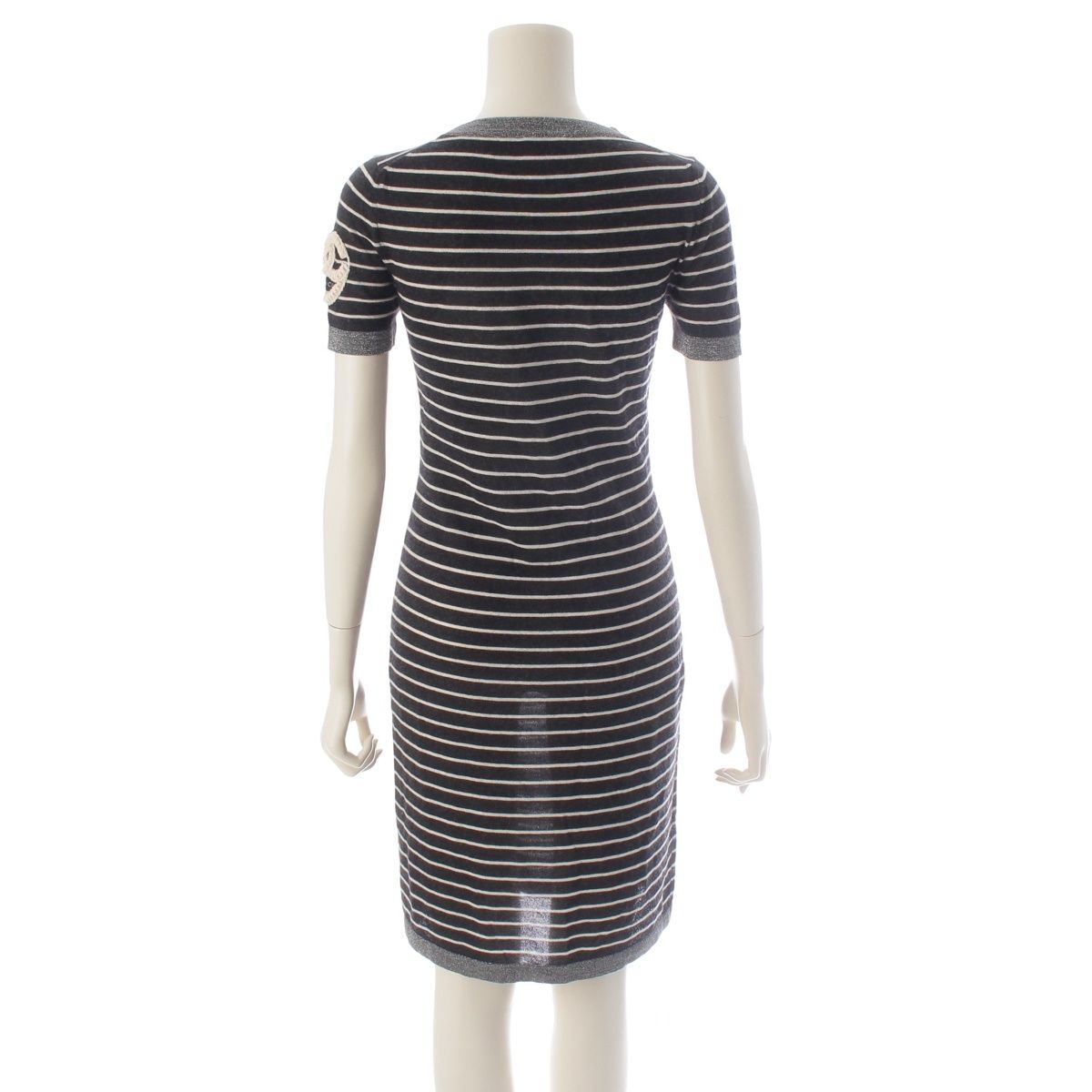 Chanel 09c Cashmere Silk Sleeve CC Logo Design Short Long Knit Dress Silver — view 4
