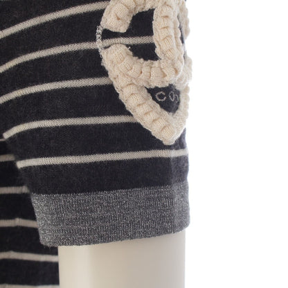 Chanel 09c Cashmere Silk Sleeve CC Logo Design Short Long Knit Dress Silver — view 7