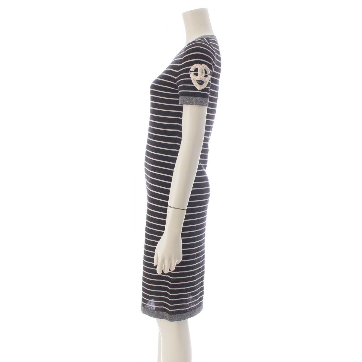 Chanel 09c Cashmere Silk Sleeve CC Logo Design Short Long Knit Dress Silver — view 3