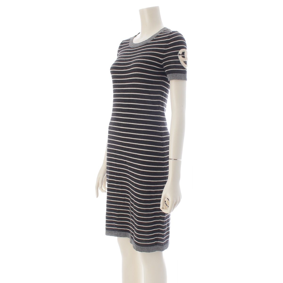 Chanel 09c Cashmere Silk Sleeve CC Logo Design Short Long Knit Dress Silver — view 2