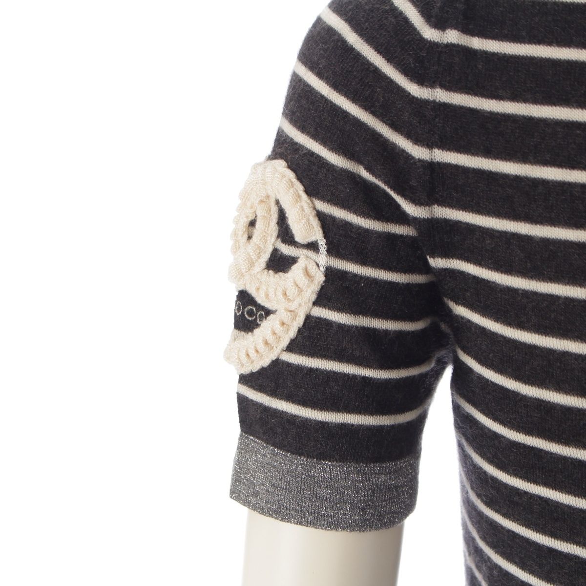 Chanel 09c Cashmere Silk Sleeve CC Logo Design Short Long Knit Dress Silver — view 6